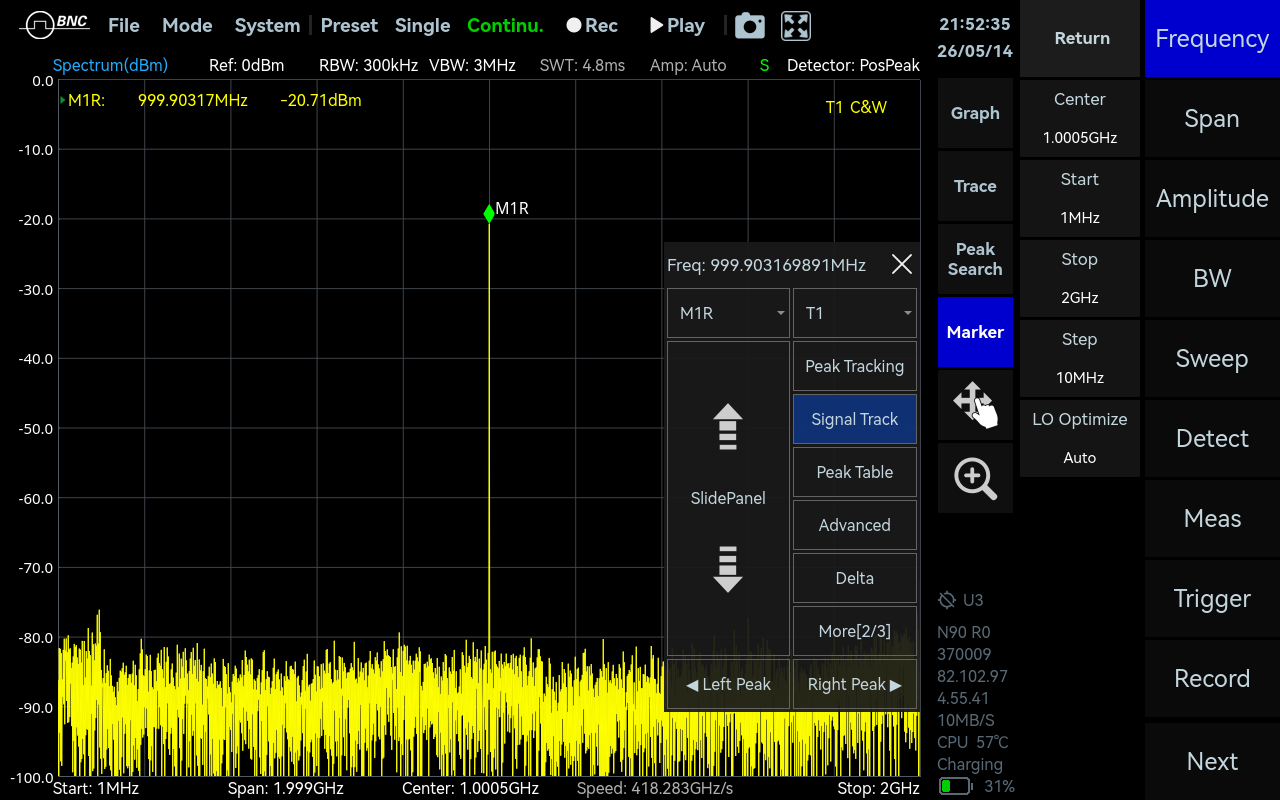Signal Track measurement screen in Vector Signal Studio