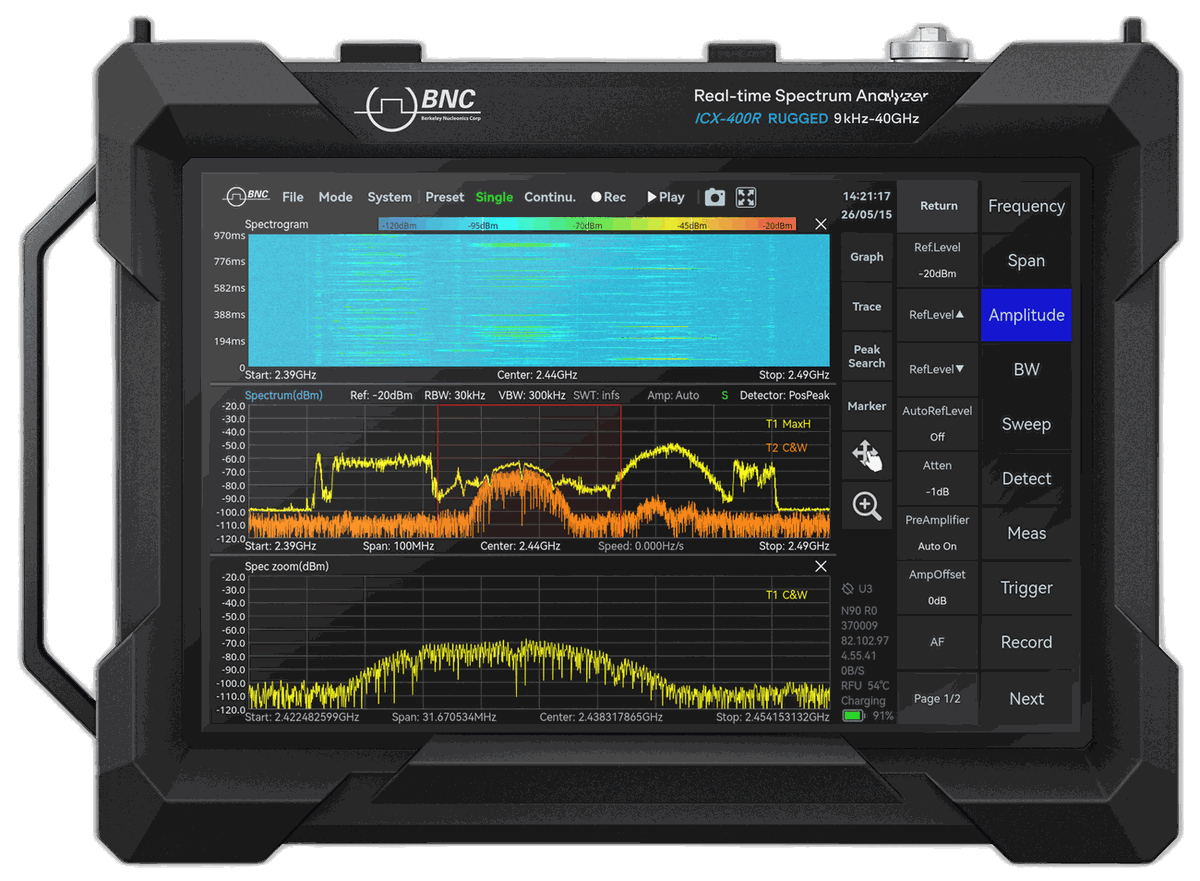 Berkeley Nucleonics ICX-FieldHawk-R ICX-400R rugged real-time spectrum analyzer, front view