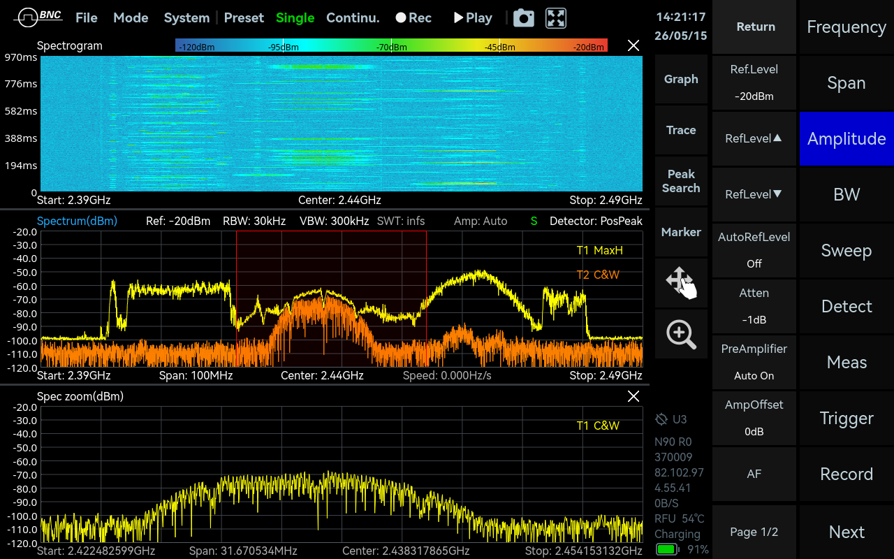 SpecICX-gen3 screenshot: Standard Spectrum Analysis mode.