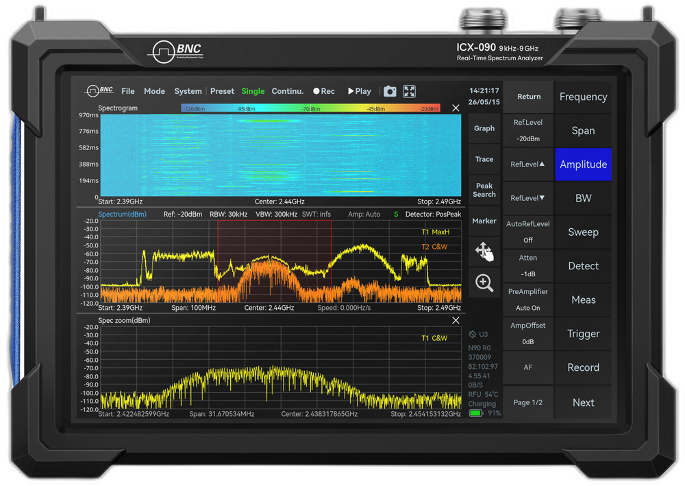 ICX-FieldHawk handheld spectrum analyzer with integrated multi-touch display